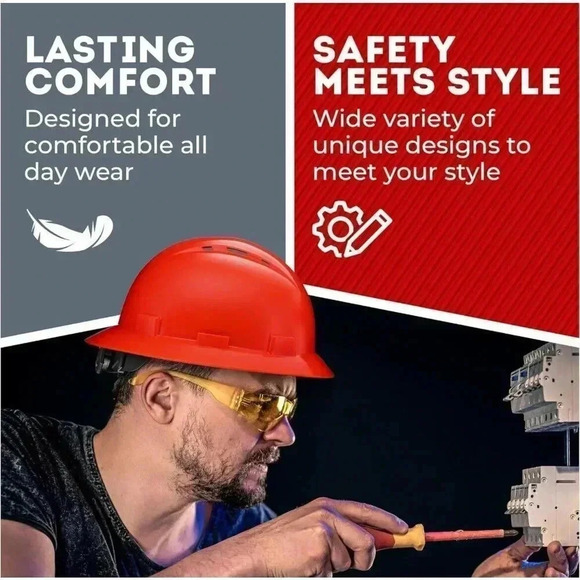 ACERPAL Full Brim Vented Red Finish Construction Hard Hat Work OSHA Approved - Picture 10 of 12